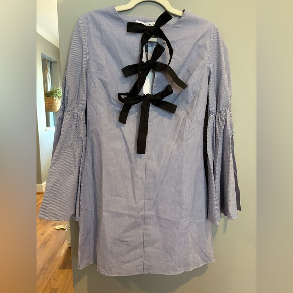 English Factory Blue Long Sleeve Dress with Bows - Picture 4 of 7